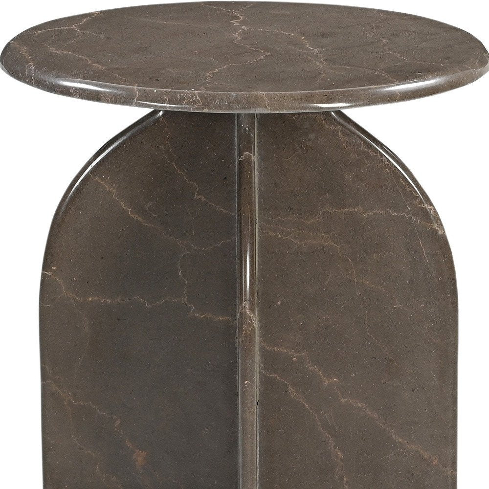 Brown Marble Round Pedestal End Table - 24-inch