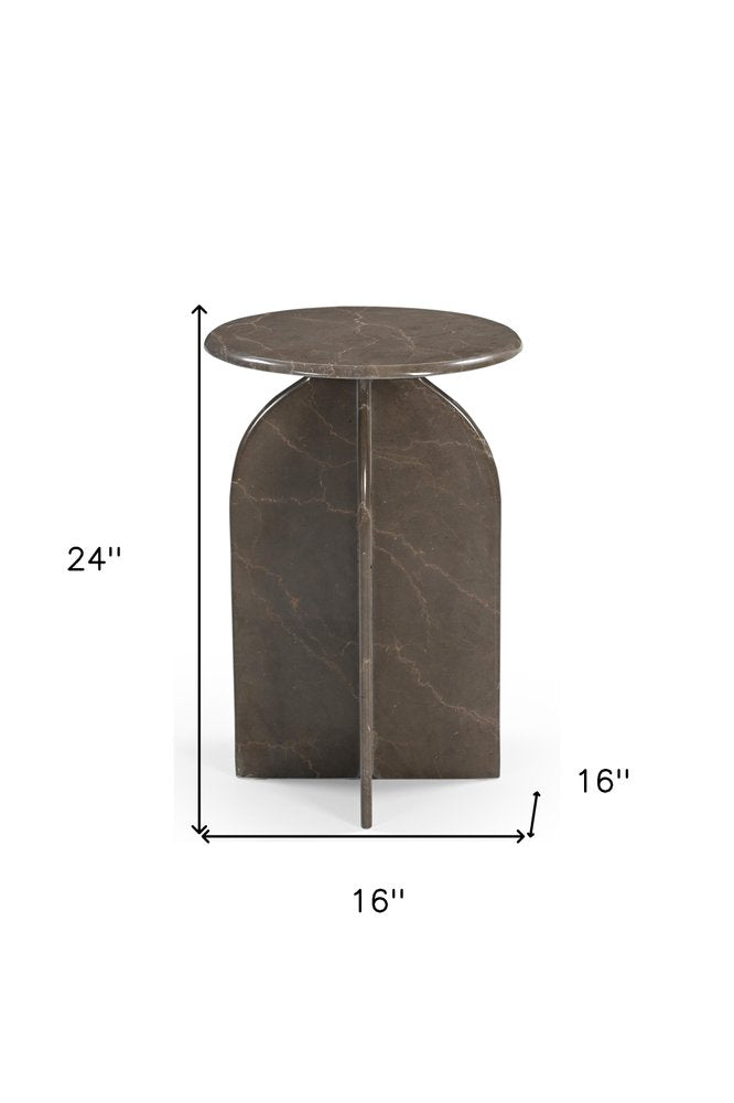 Brown Marble Round Pedestal End Table - 24-inch