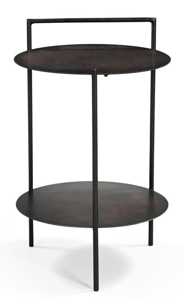 Copper and Black Distressed Iron Round End Table with Shelf - 22-inch