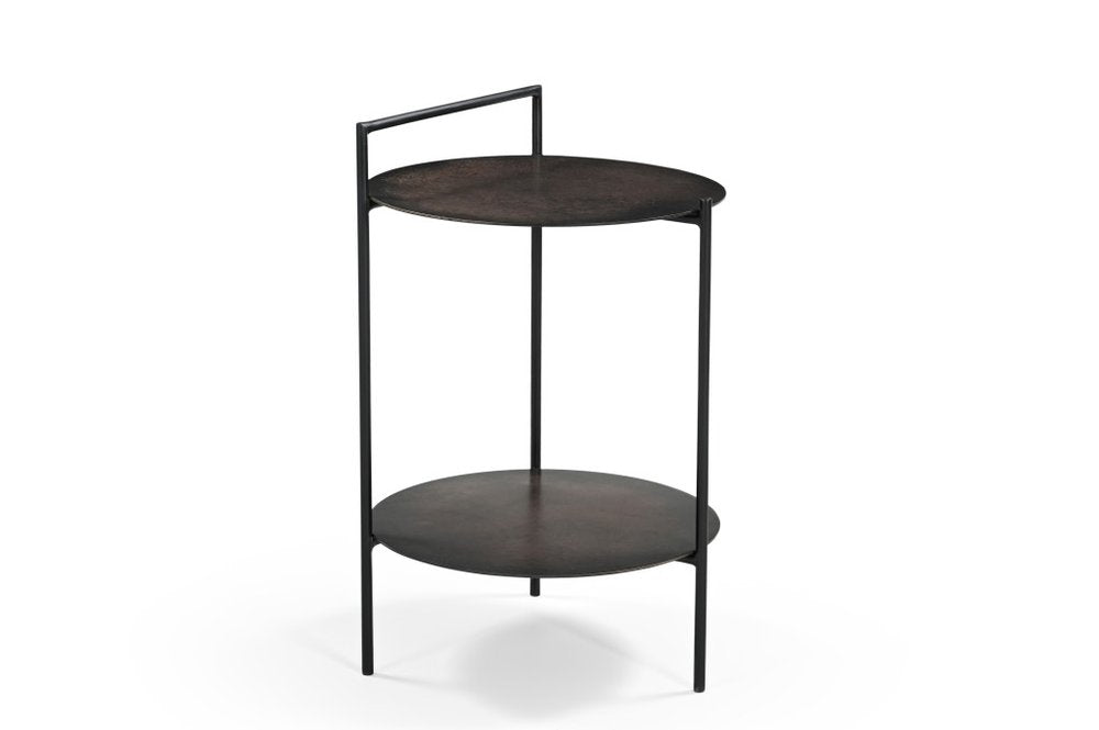 Copper and Black Distressed Iron Round End Table with Shelf - 22-inch