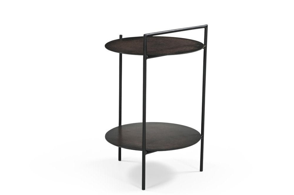 Copper and Black Distressed Iron Round End Table with Shelf - 22-inch