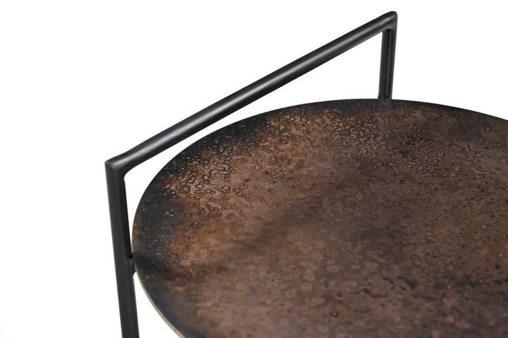Copper and Black Distressed Iron Round End Table with Shelf - 22-inch