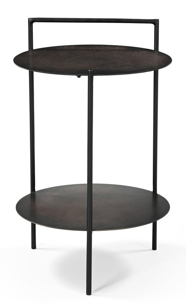 Copper and Black Distressed Iron Round End Table with Shelf - 22-inch