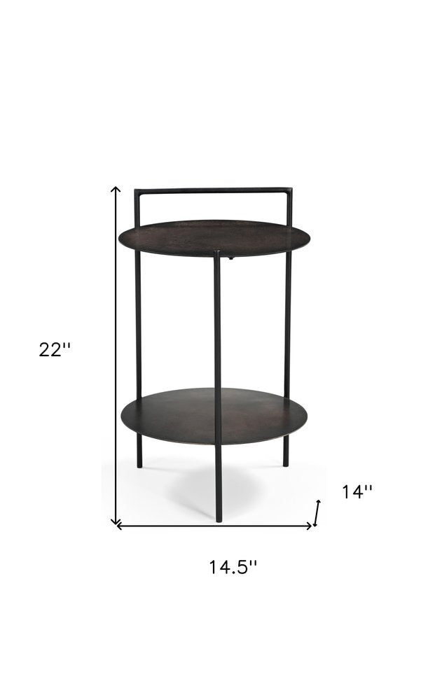 Copper and Black Distressed Iron Round End Table with Shelf - 22-inch