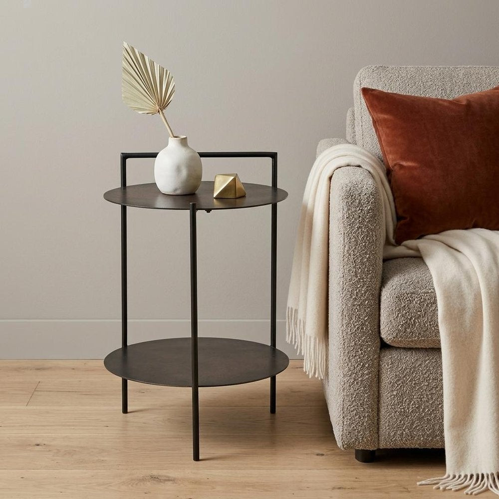 Copper and Black Distressed Iron Round End Table with Shelf - 22-inch