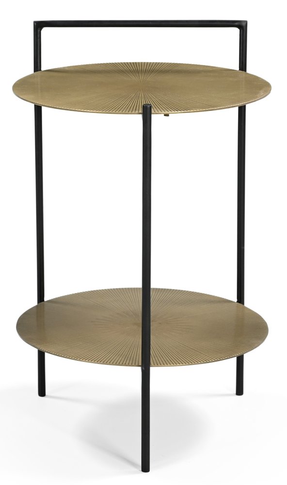 Brass Iron Round End Table with Shelf - 22-inch