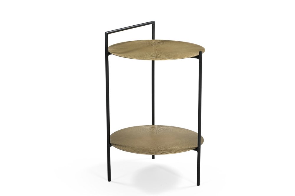 Brass Iron Round End Table with Shelf - 22-inch