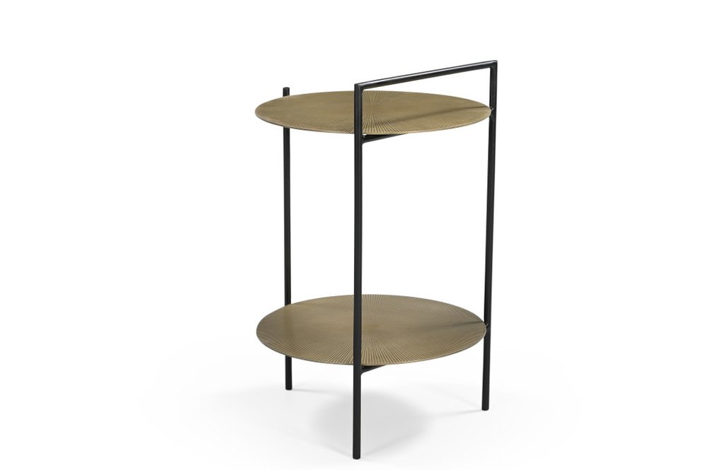Brass Iron Round End Table with Shelf - 22-inch