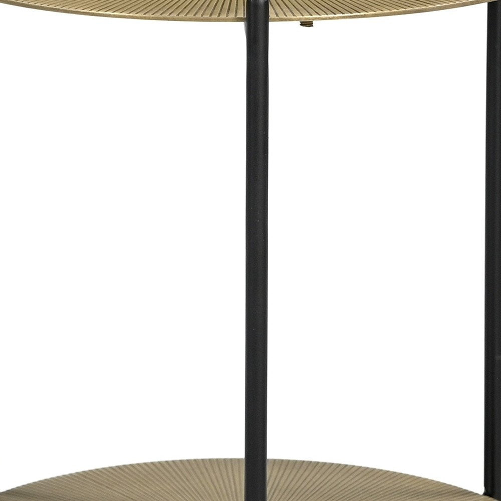 Brass Iron Round End Table with Shelf - 22-inch