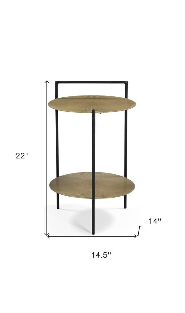 Brass Iron Round End Table with Shelf - 22-inch