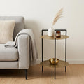 Brass Iron Round End Table with Shelf - 22-inch
