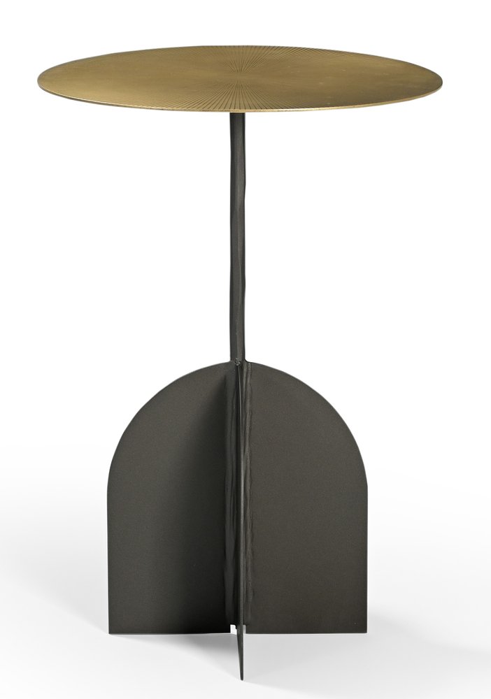 Brass and Black Iron Round Pedestal End Table - 23-inch