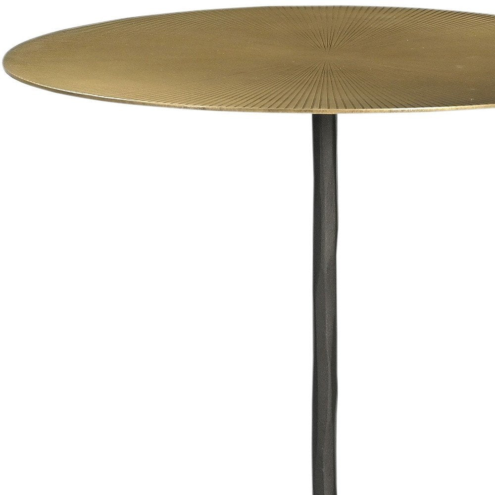 Brass and Black Iron Round Pedestal End Table - 23-inch