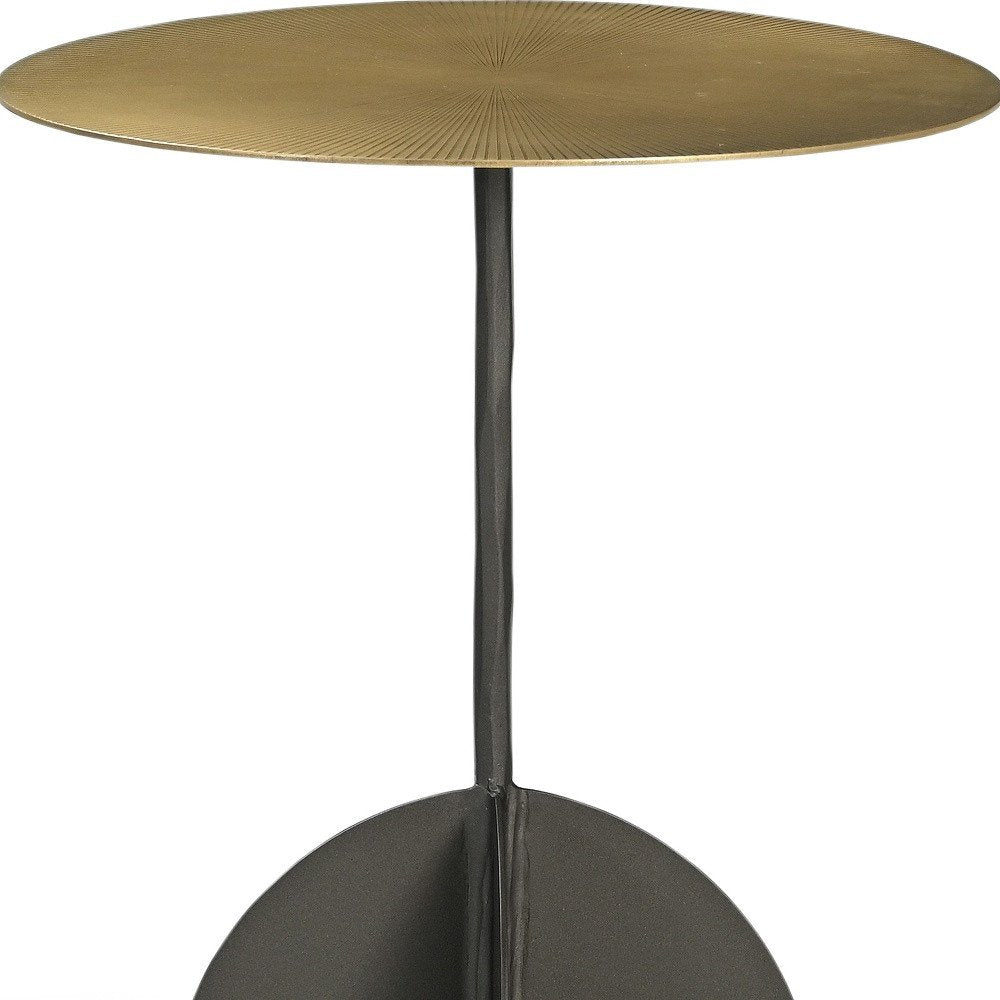 Brass and Black Iron Round Pedestal End Table - 23-inch