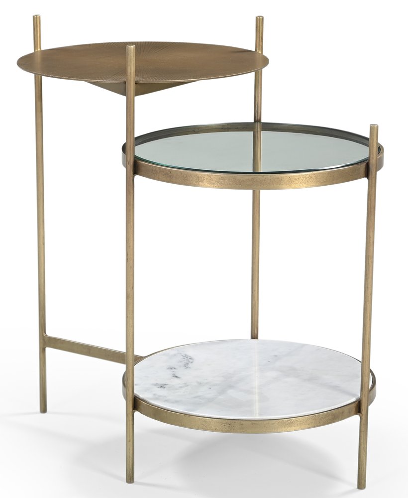 Brass Distressed Iron Round End Table with Shelf - 24-inch
