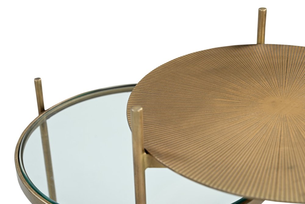Brass Distressed Iron Round End Table with Shelf - 24-inch