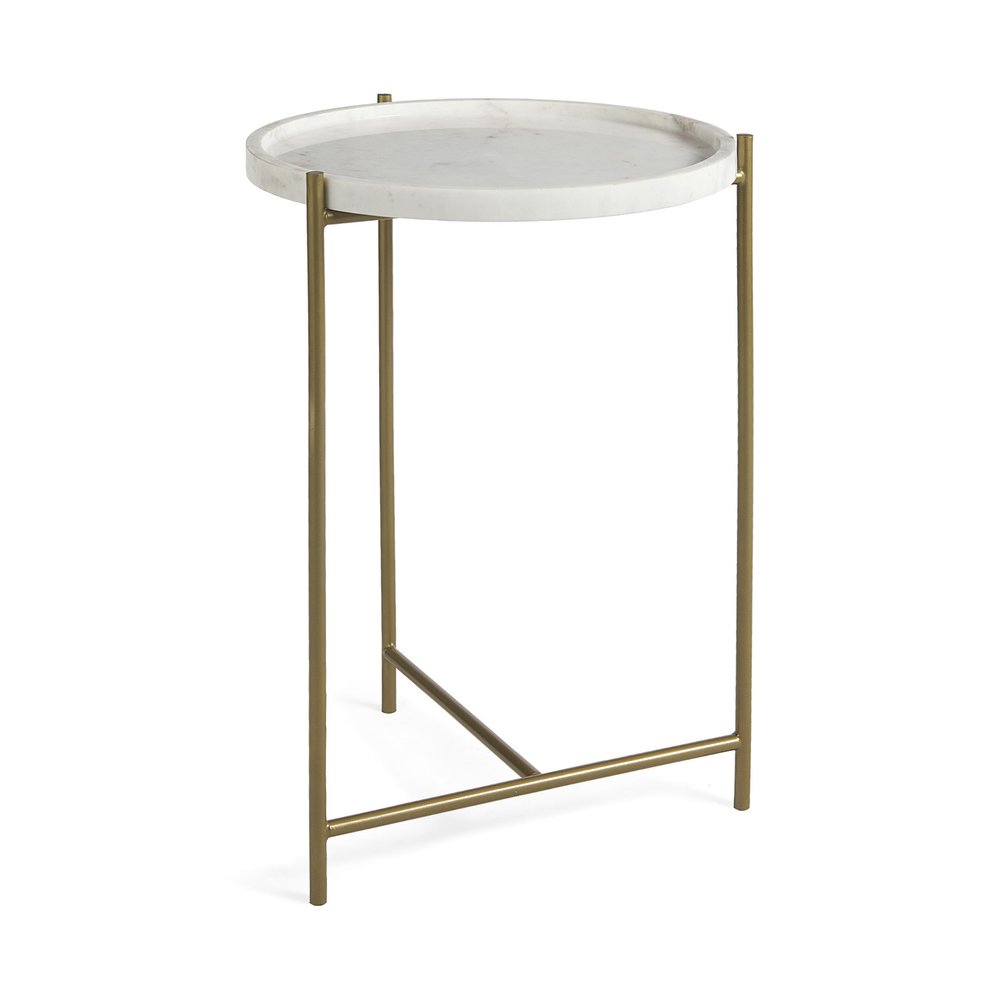 White and Gold Marble and Iron Round End Table - 23-inch