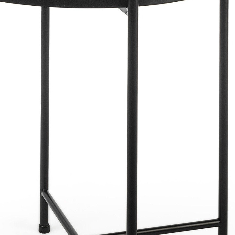 Silver and Black Mirrored Glass and Iron Round End Table - 24-inch