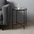 Silver and Black Mirrored Glass and Iron Round End Table - 24-inch