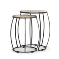 Set of Two Natural and Silver Solid Wood and Iron Round Frame Nested Tables