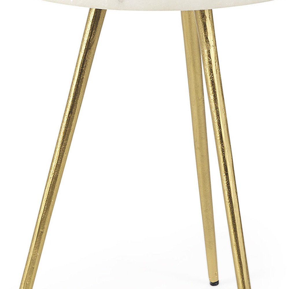 White and Gold Stone and Metal Tray Table - 16-inch