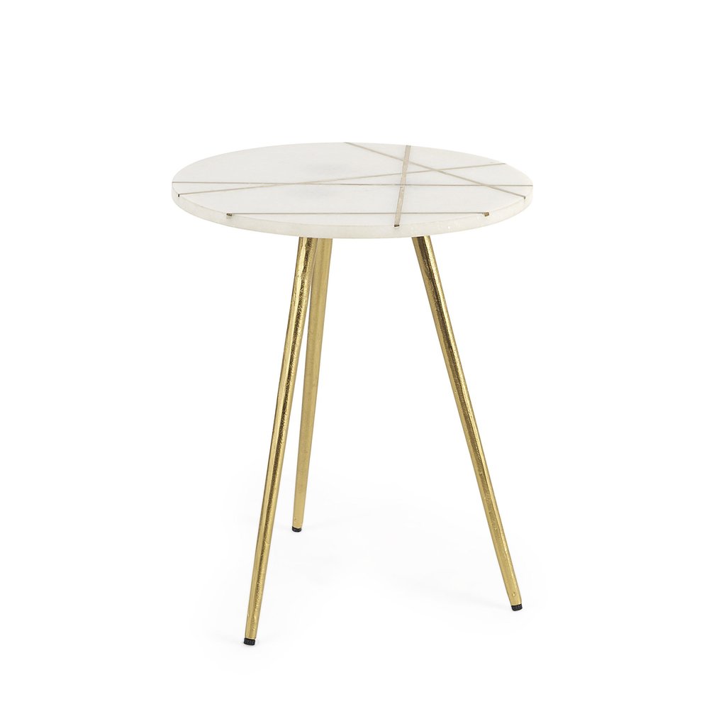 White and Gold Stone and Metal Tray Table - 16-inch