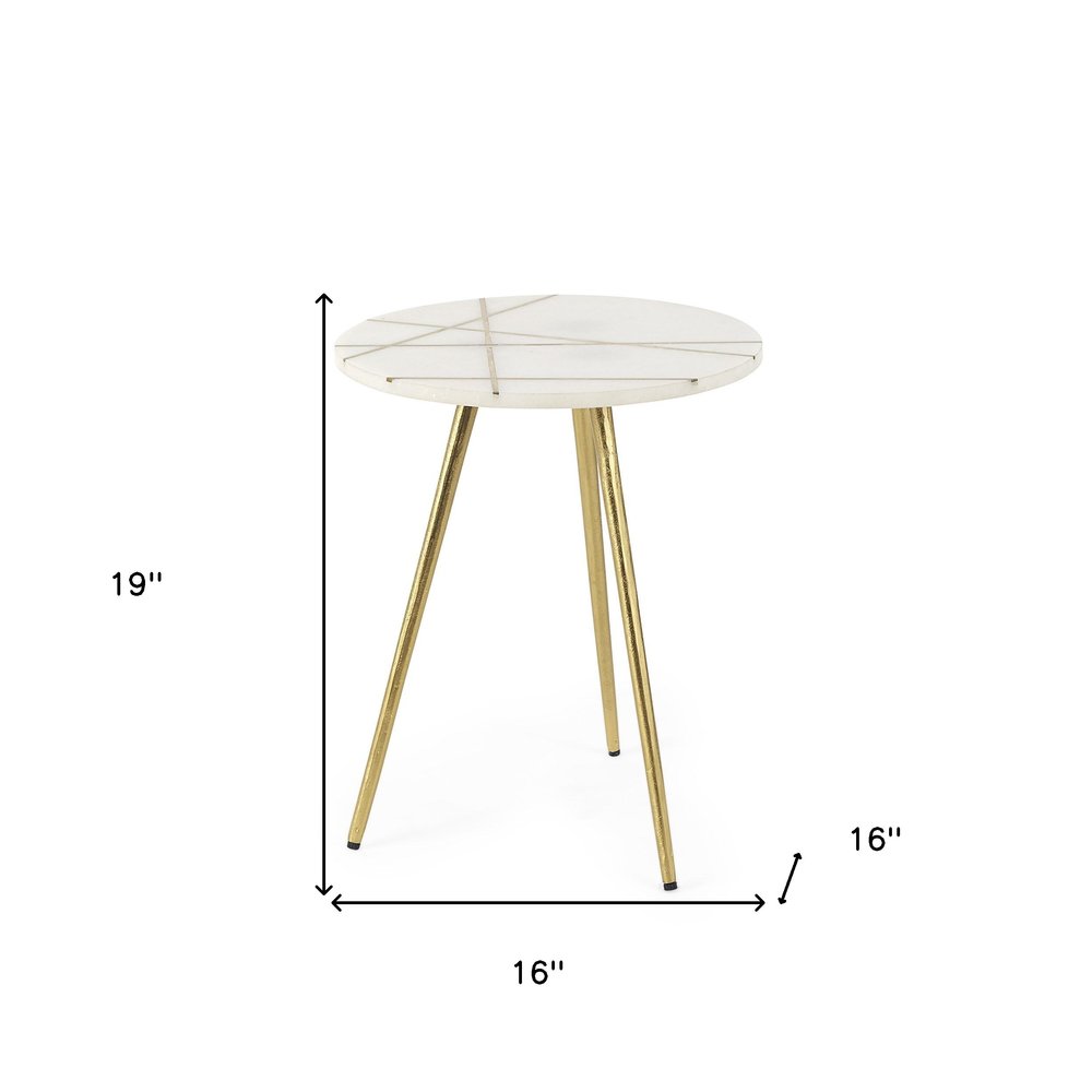 White and Gold Stone and Metal Tray Table - 16-inch
