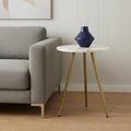 White and Gold Stone and Metal Tray Table - 16-inch