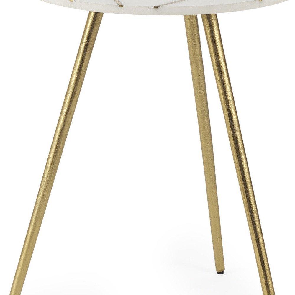 White and Gold Stone and Metal Tray Table - 18-inch