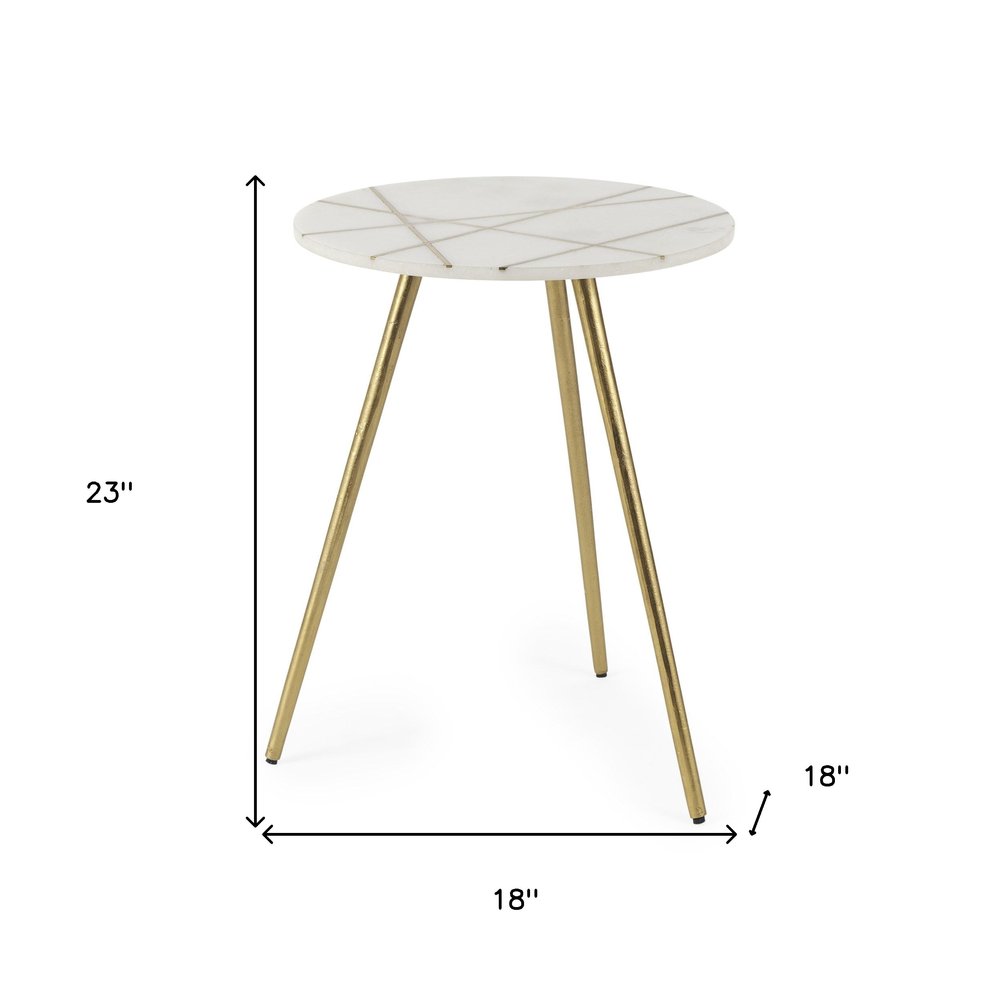 White and Gold Stone and Metal Tray Table - 18-inch