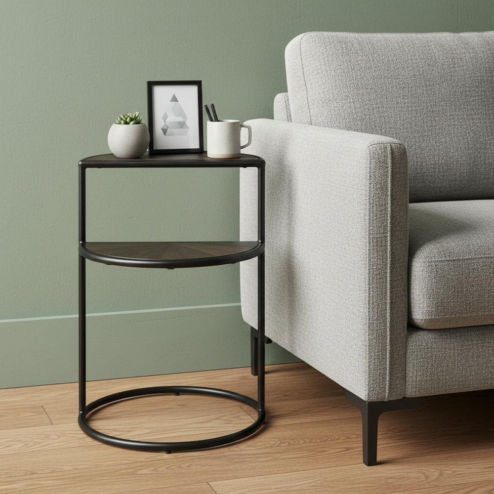 Espresso and Black Solid Wood and Metal Tray Table - 19-inch