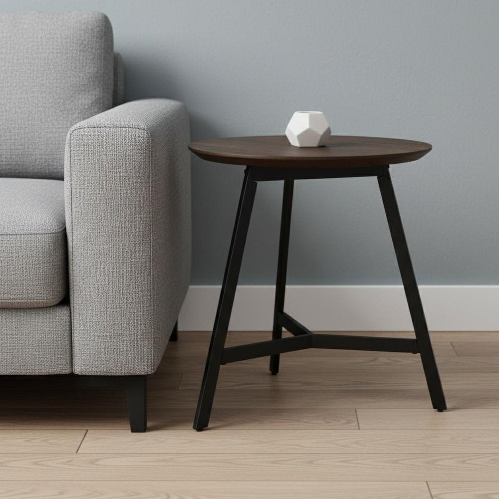 Espresso and Black Solid Wood and Metal Tray Table - 23-inch
