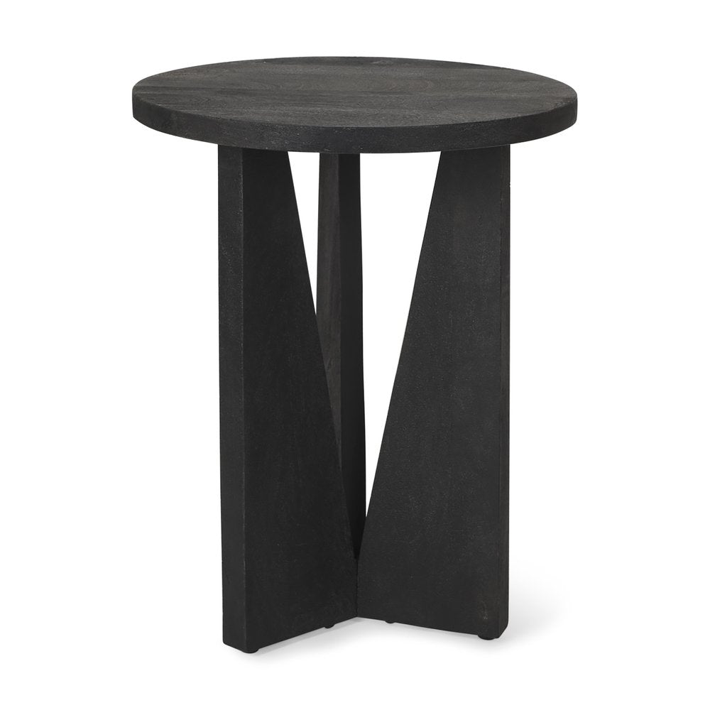 Black Solid Wood and Wood Tray Table - 18-inch