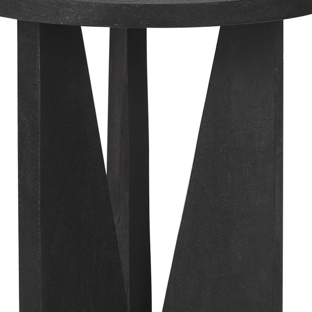 Black Solid Wood and Wood Tray Table - 18-inch
