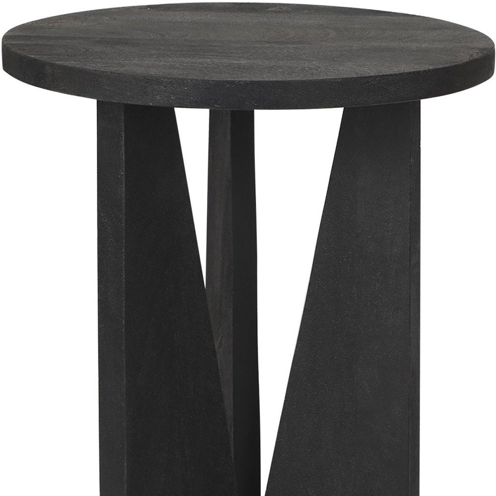 Black Solid Wood and Wood Tray Table - 18-inch