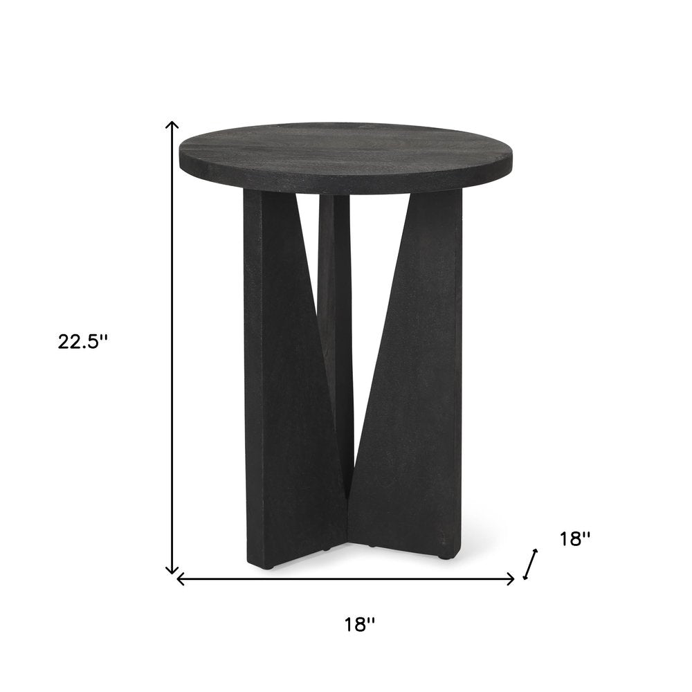 Black Solid Wood and Wood Tray Table - 18-inch