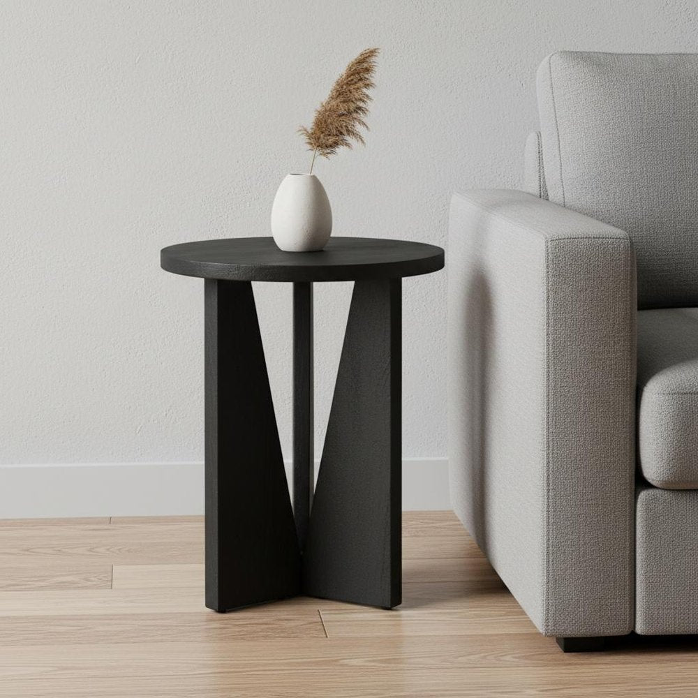 Black Solid Wood and Wood Tray Table - 18-inch
