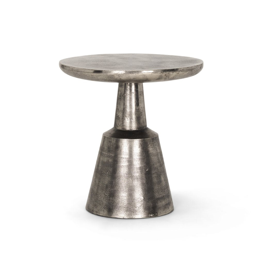 Silver Distressed Iron Round Pedestal End Table - 21-inch