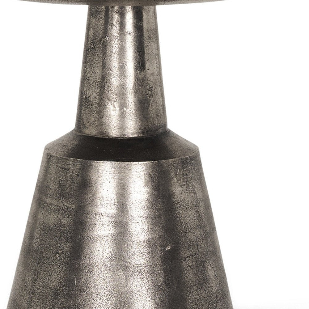 Silver Distressed Iron Round Pedestal End Table - 21-inch