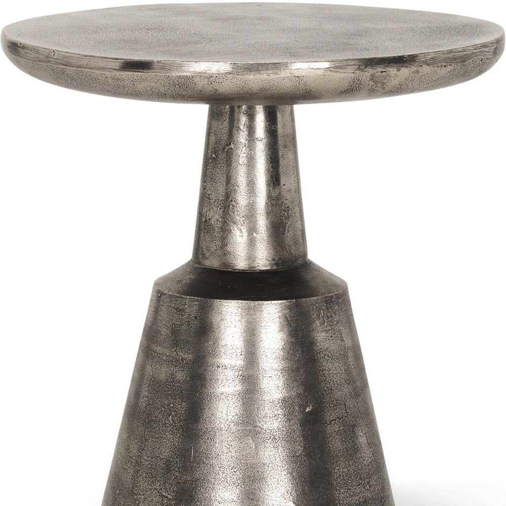 Silver Distressed Iron Round Pedestal End Table - 21-inch