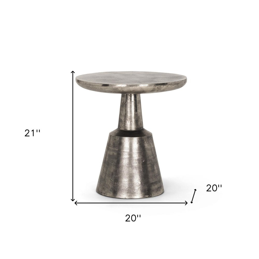 Silver Distressed Iron Round Pedestal End Table - 21-inch