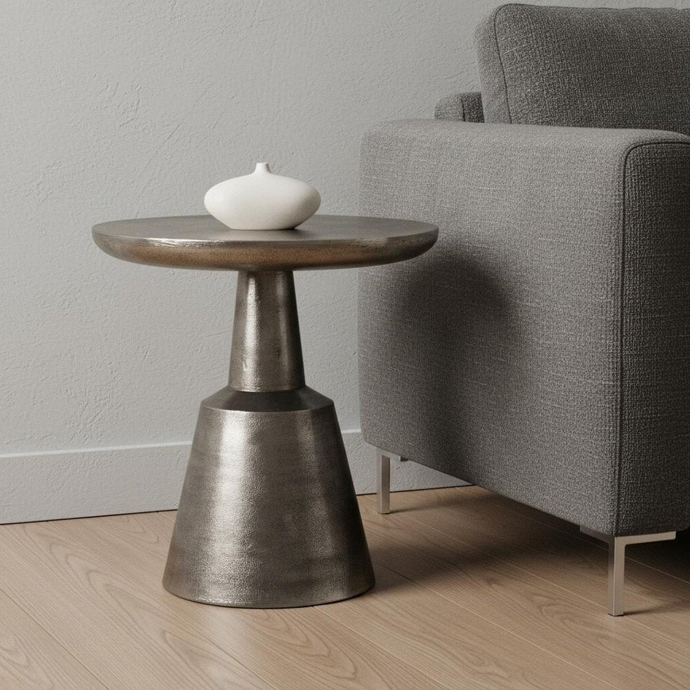 Silver Distressed Iron Round Pedestal End Table - 21-inch