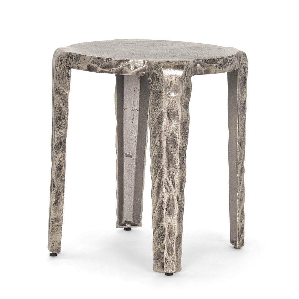 Silver Distressed Aluminum Round End Table - 21-inch