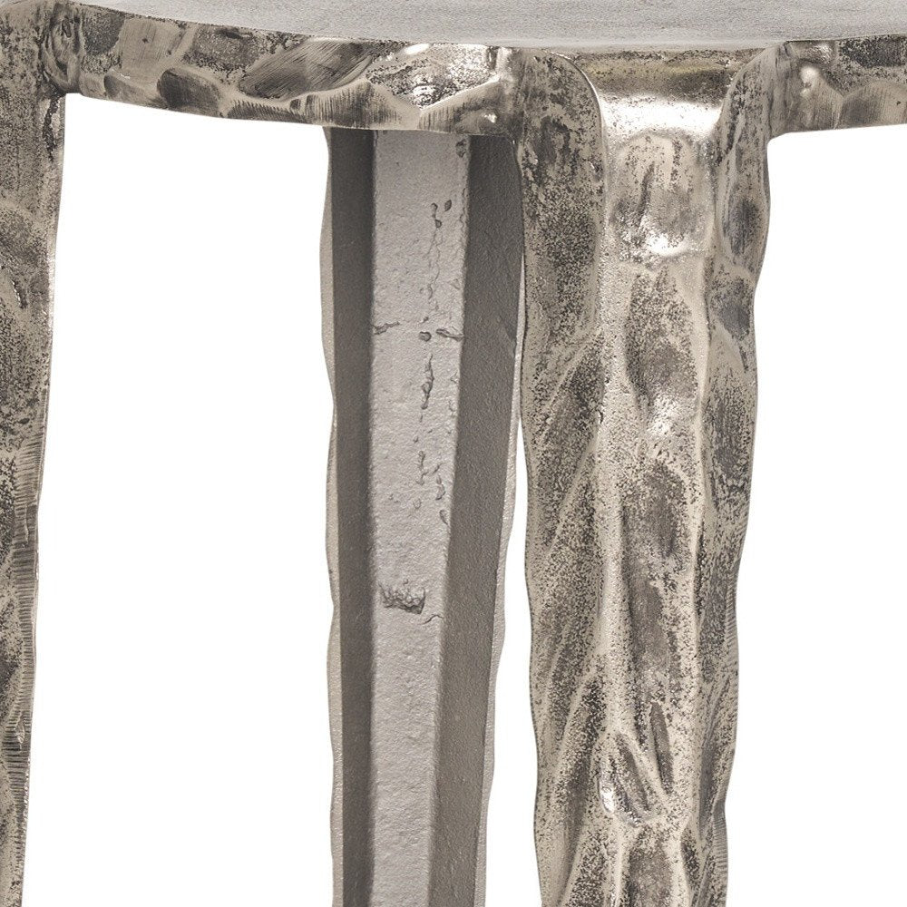 Silver Distressed Aluminum Round End Table - 21-inch