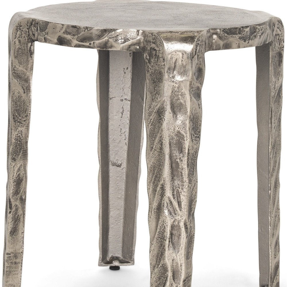 Silver Distressed Aluminum Round End Table - 21-inch