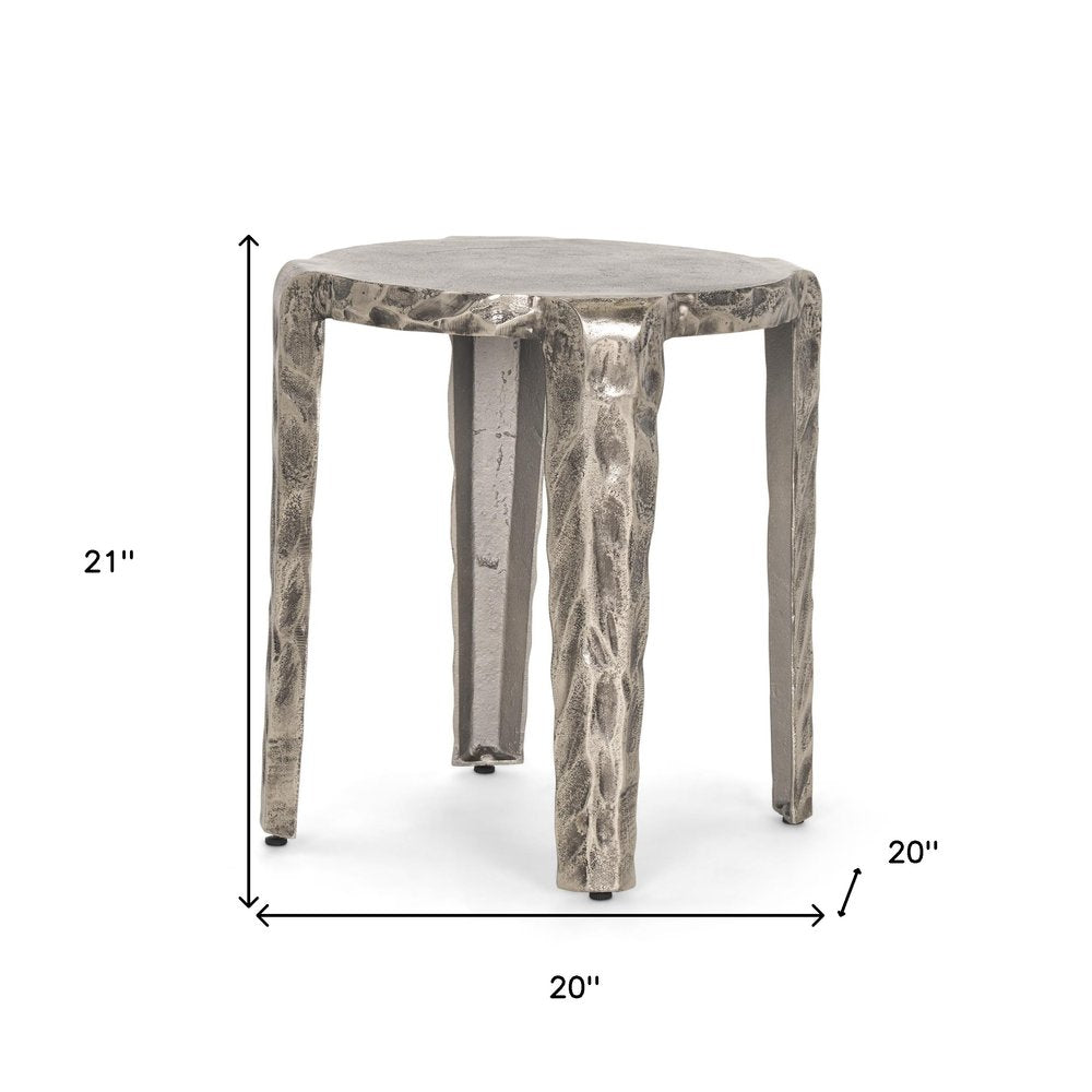 Silver Distressed Aluminum Round End Table - 21-inch