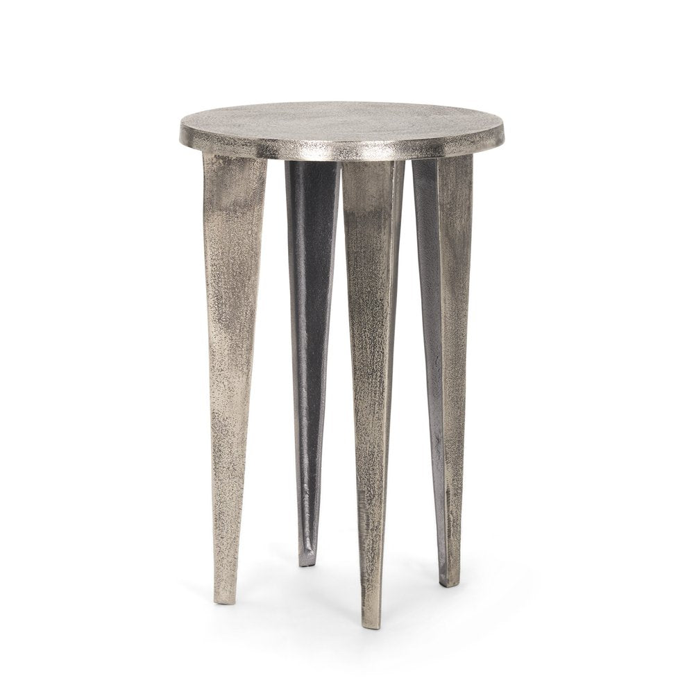 Silver Distressed Aluminum Round End Table - 21-inch