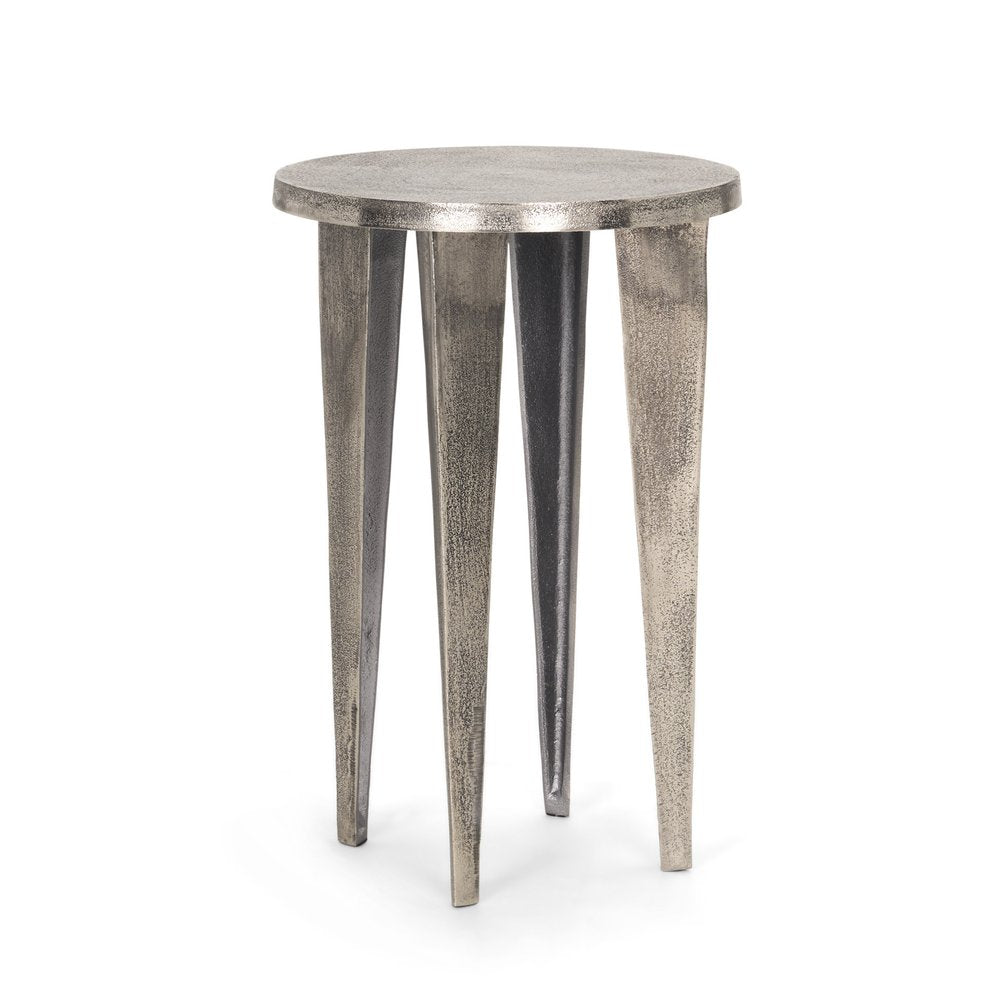 Silver Distressed Aluminum Round End Table - 21-inch