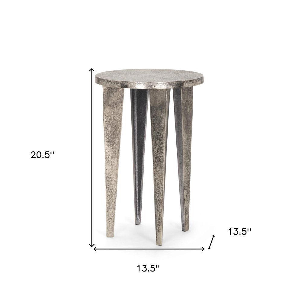 Silver Distressed Aluminum Round End Table - 21-inch