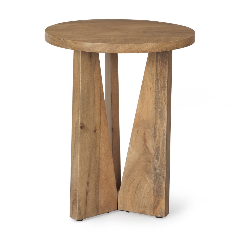 Natural Distressed Solid Wood Round End Table - 22-inch